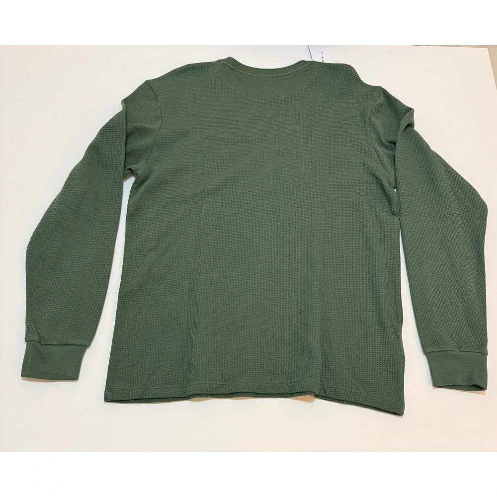 Lacoste Mens Waffle Knit Sleepwear Top Long Sleeve Green Crewneck Size M NWT